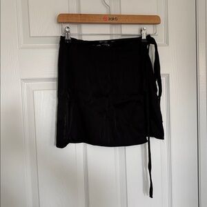 Zara Wrap Tie Satin Skirt in Black